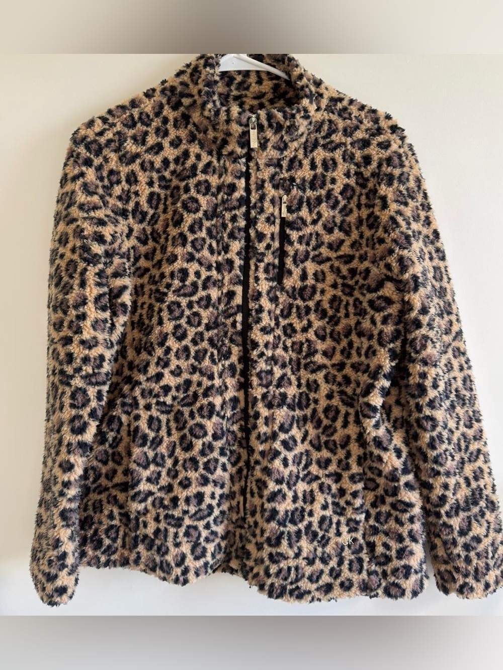 NWT Calvin Klein Leopard-Print Faux Fur Zip Jacket